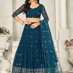 Warthy Ent Embroidered Sequinned Semi-Stitched Lehenga & Unstitched Blouse With Dupatta-picture-11
