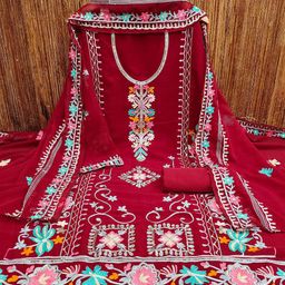 KALINI Ethnic Motifs Embroidered Silk Georgette Unstitched Dress Material-image-63