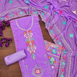 KALINI Ethnic Motifs Embroidered Silk Georgette Sequinned Unstitched Dress Material-image-64