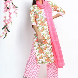 Vishudh Women Off White Floral Printed Gotta Patti Kurta with Palazzos & With Dupatta-51
