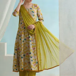 Khushal K Round Neck Floral Printed Anarkali Kurta with Palazzo & Dupatta-12
