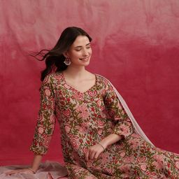 Khushal K Floral Printed A-Line Kurta with Palazzos & Dupatta-8