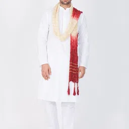 VASTRAMAY Men White & Maroon Pure Cotton Kurta with Pyjamas & Dupatta-picture-22