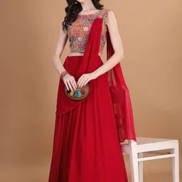 Kinjo Embroidered Thread Work Ready to Wear Lehenga & Blouse With Dupatta-31
