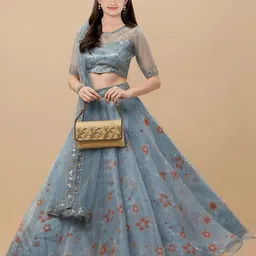 BAESD Girls Printed Organza Semi Stitched Lehenga & Unstitched Blouse With Dupatta-picture-18