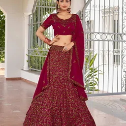 SHOPGARB Embroidered Sequinned Semi-Stitched Lehenga & Unstitched Blouse With Dupatta-picture-10