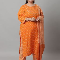 Rajnandini Plus Size Floral Printed Gotta Patti Pure Cotton Kurta With Trousers & Dupatta-picture-13