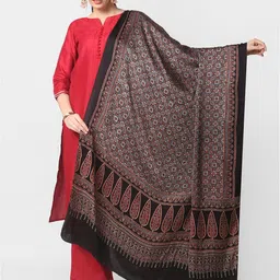 Dupatta Bazaar Black & Maroon Ajrakh Block Printed Pure Silk Dupatta-image-22
