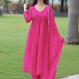 KALINI Leheriya Printed Anarkali Kurta with Trousers & Dupatta-13