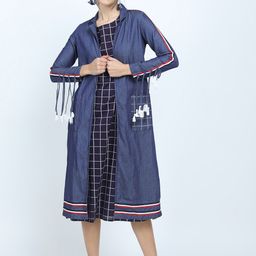 Vishudh Blue Checked Midi Dress with Jacket-image-37