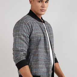 Campus Sutra Checked Mock Collar Windcheater Cotton Bomber Jacket-8