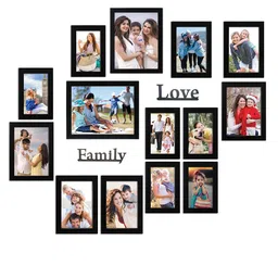 RANDOM Set of 14 Black Solid Rectangular Synthetic Photo Frames With Family & Love Plaques image 2