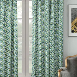 HOUZZCODE Green & White Printed Black Out Window Curtain-22