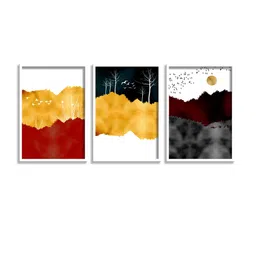 SAF Set Of 3 White & Red Digital Reprint Wall Art With Frame image 2