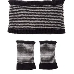 Bharatasya Unisex Black & White Striped Cotton Headband With Gloves-picture-4
