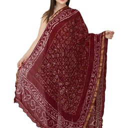 Exotic India Bandhani Printed Tie & Dye Silk Zari Dupatta-picture-9