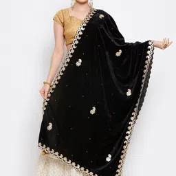 Clora Creation Black & Gold-Toned Embroidered Velvet Dupatta with Gotta Patti-picture-13