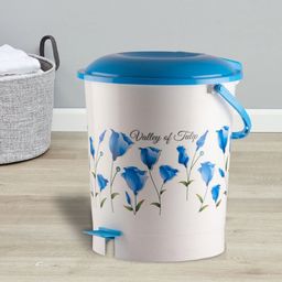Kuber Industries Set Of 2 Pink & Blue Floral Printed 10L Pedal Dustbin With Handle-92