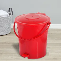 Kuber Industries Red & Yellow Set Of 2 Solid 10L Pedal Dustbin With Handle image 5
