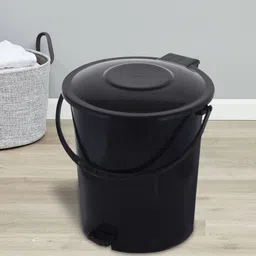 Kuber Industries Set Of 2 Blue & Black Solid 10L Pedal Dustbin With Handle image 3