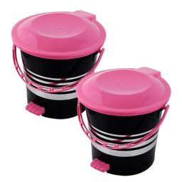 Kuber Industries Set Of 2 Black & Pink Striped 10 L Plastic Pedal Dustbin With Handle-42