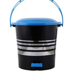 Kuber Industries Set Of 2 Black & Blue Solid Pedal Dustbins With Handle image 3