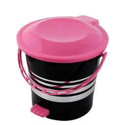 Kuber Industries Black & Silver Striped Pedal Dustbin With Handle image 3