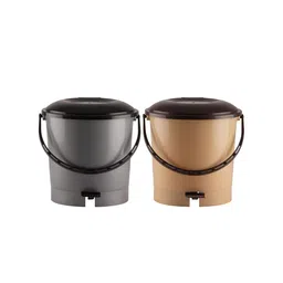 Kuber Industries Set Of 2 Grey & Peach Plastic Pedal Dustbin With Handle image 3
