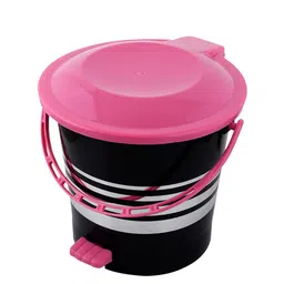 Kuber Industries Set Of 2 Black & Pink Striped 10 L Plastic Pedal Dustbin With Handle image 4