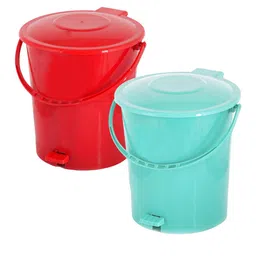 Kuber Industries Set Of 2 Blue & Red Solid 10L Pedal Dustbin With Handle image 2