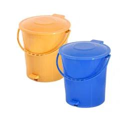 Kuber Industries Set Of 2 Yellow & Blue Solid 10L Pedal Dustbin With Handle image 3