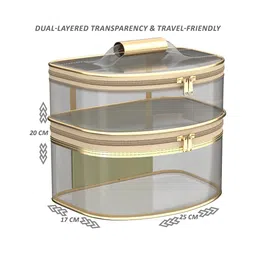 Kuber Industries Golden D Shape-Design Dual Layer Makeup Bag With Handle image 5