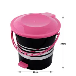 Kuber Industries Set Of 2 Black & Pink Striped 10 L Plastic Pedal Dustbin With Handle image 5