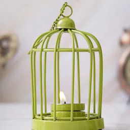 eCraftIndia Green Cage Shaped Tea Light Candle Holder With Hanging Chain-image-76