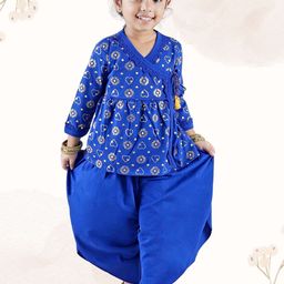 JUNITOS Girls Floral Printed Regular Pure Cotton Angrakha Kurti with Dhoti-image-46