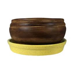 LASAKI Brown 2 Pieces Textured Ceramic Planter With Holder-6