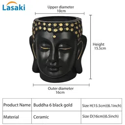 LASAKI Black & Gold-Toned Textured Ceramic Planter With Holder image 3
