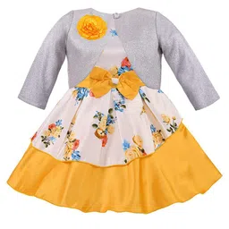 Wish Karo Girls White & Yellow Floral Print Fit & Flare Dress With Jacket-picture-22
