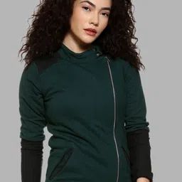 Campus Sutra Women Green Black Colourblocked Windcheater Outdoor Sporty Jacket-picture-36