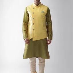 KISAH Men Yellow Regular Kurta Pyjamas with Jacket-picture-12