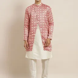 SOJANYA Men Off White Kurta Set With Jacket-picture-58