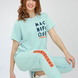 Zeyo Typography Printed Cotton T-Shirt With Jogger-image-91