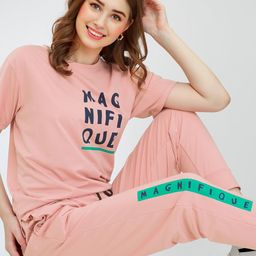 Zeyo Typography Printed Cotton T-Shirt With Jogger-image-33