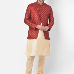 DEYANN Men Red & Cream-Coloured Printed Sherwani Set-picture-0