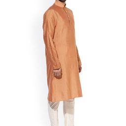 KISAH Men Peach-Coloured & almost apricot Thread Work Kurta image 5