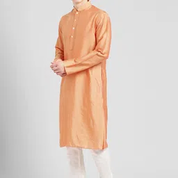 KISAH Men Peach-Coloured Thread Work Kurta image 4