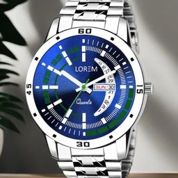 LOREM Men Silver-Toned & Blue Analogue Watch LR110-51