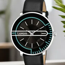 LOREM Men Black Brass Dial & Black Leather Straps Analogue Watch LR72-32