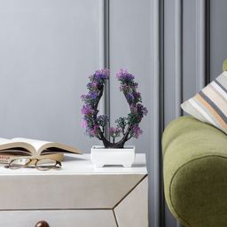 FOLIYAJ Purple & White U Shaped Plant With Pot-image-10