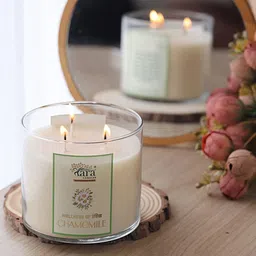 Tara Enlightening World Chamomile Three Wick Clear Glass Jar Scented Candle with Lid-image-65